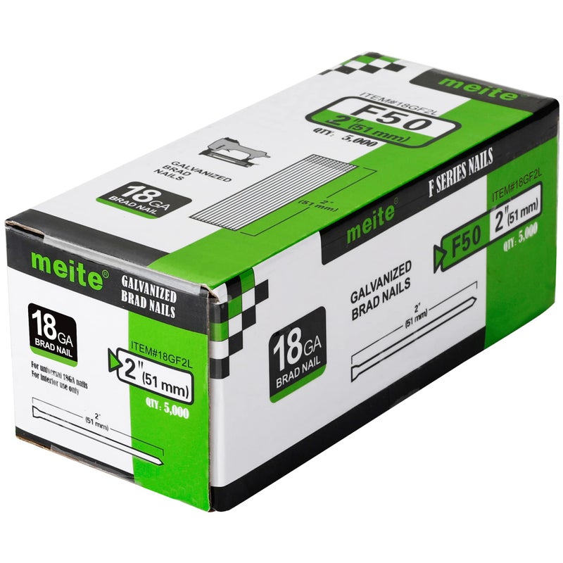 meite 18 Gauge Brad Nails, 2-Inch 18GA Brad Nails, Galvanized Nail Gun Nails for Pneumatic, Electric Brad Nailer Gun (5,000 Counts) - Image 1